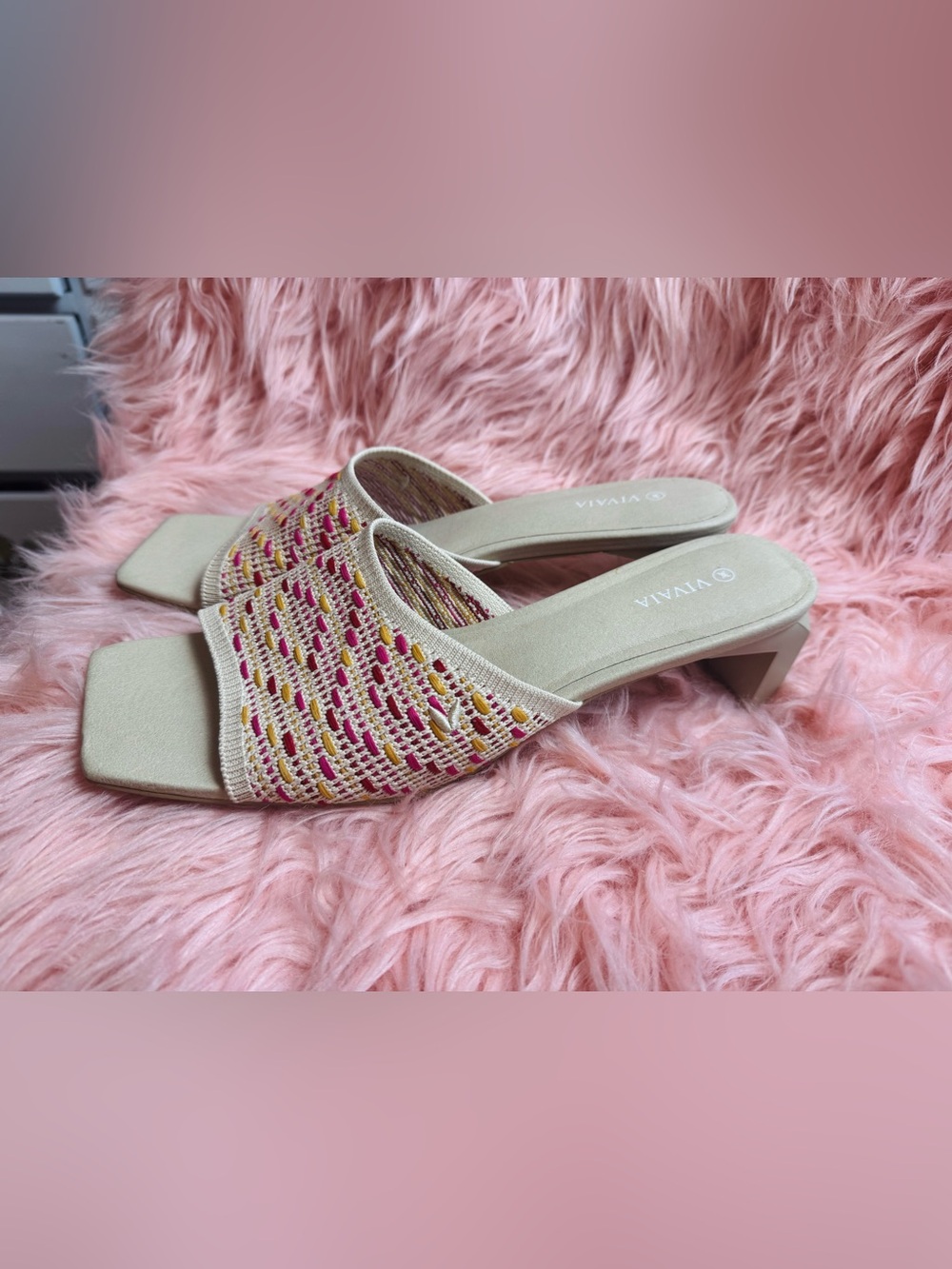 Vivaia Square Toe Block Heel Mule Sandals size 43 - Picture 4 of 5